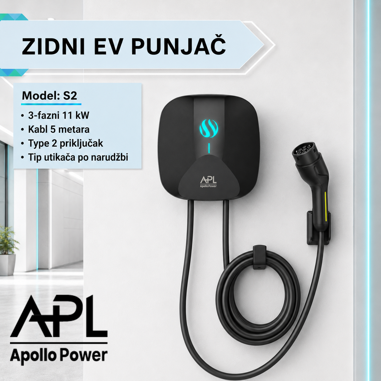 APL S2 zidni EV punjač 11kW